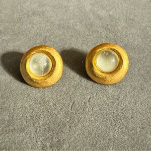 Gubo Round Gold Tone Blown Glass Earrings